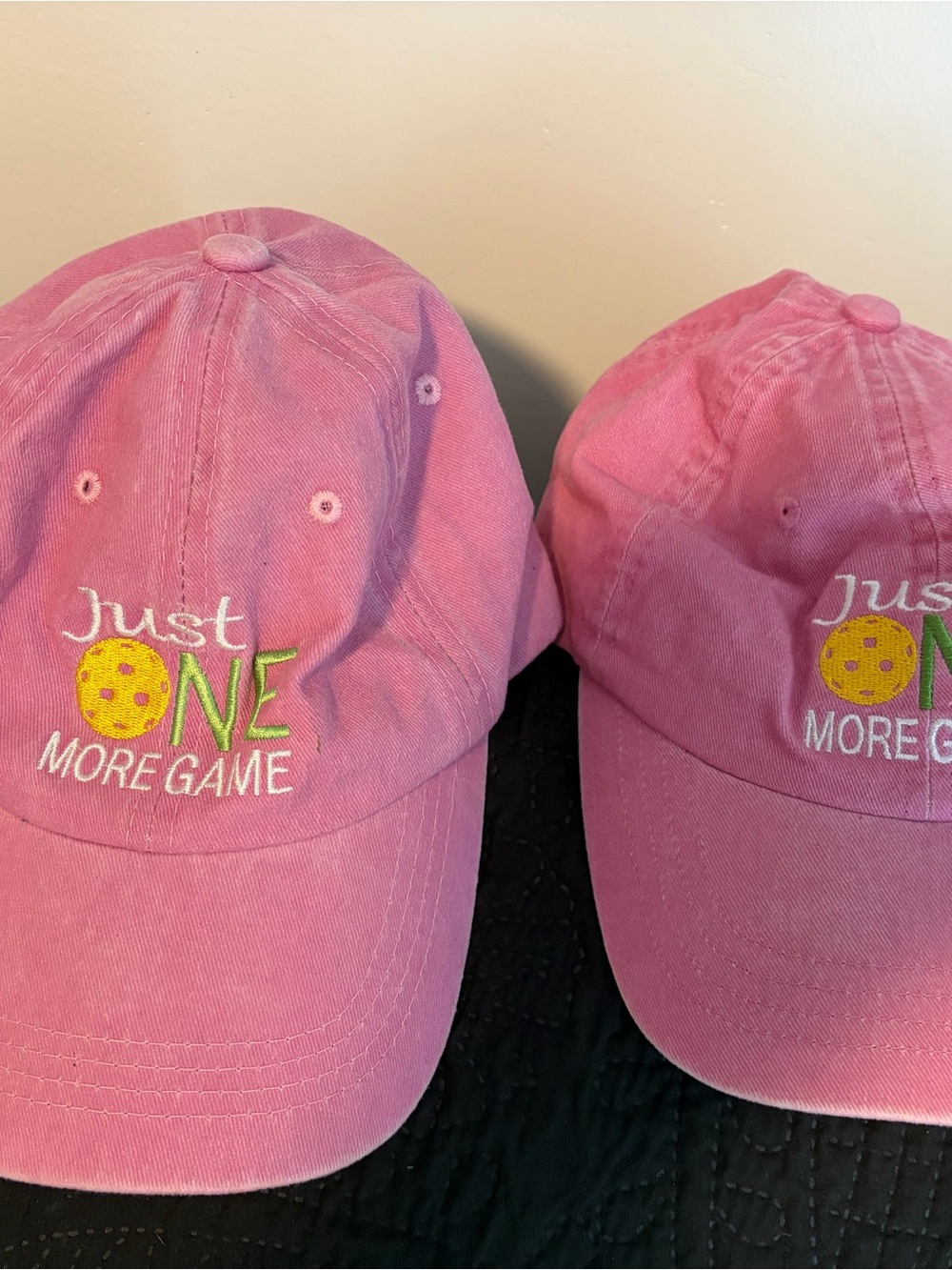 Just One More Game Pink Baseball Cap - Pink Pickleball Embroidered Hat